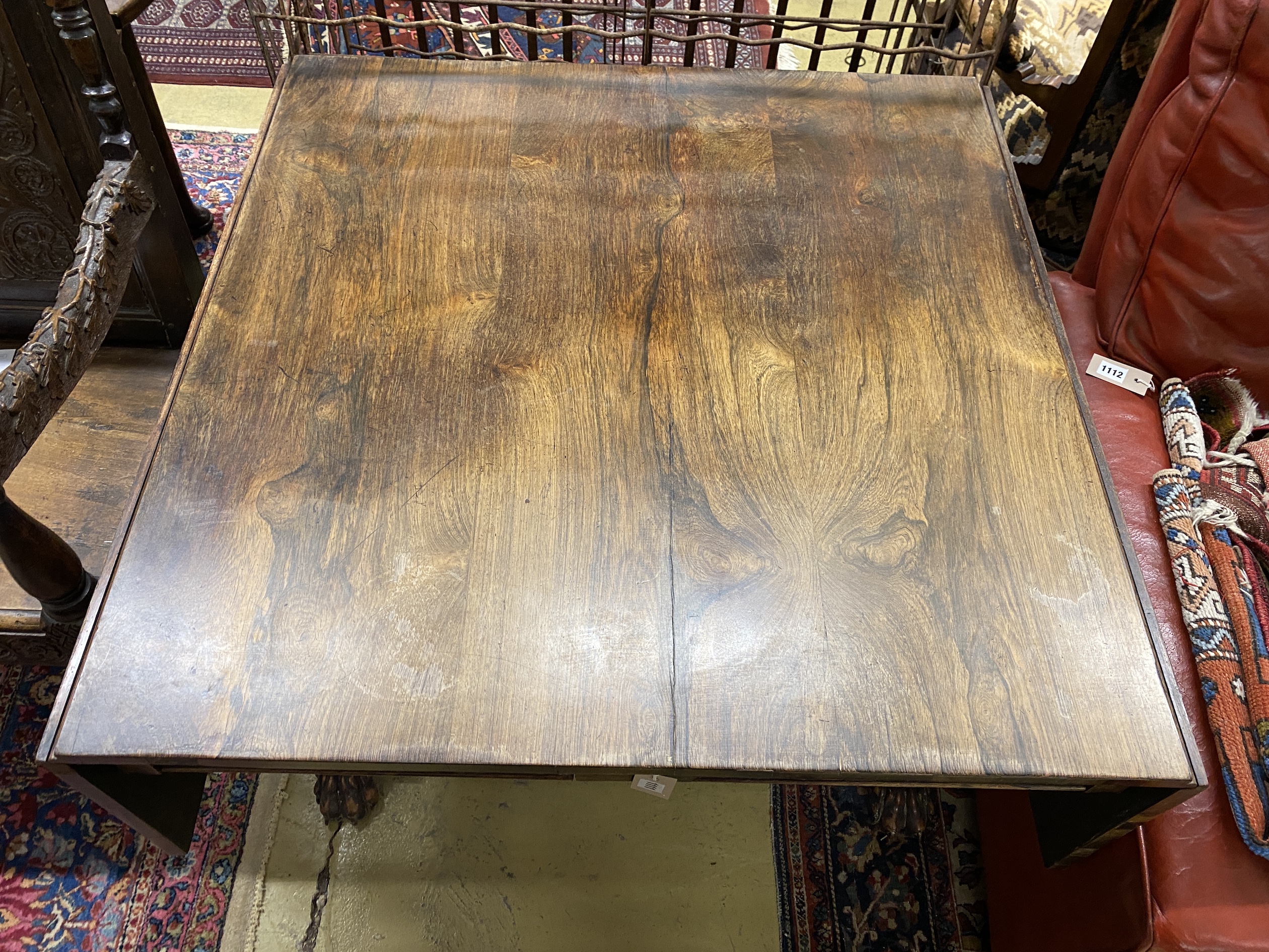 A George IV rosewood sofa table, with claw feet, width 93cm, depth 91cm, height 71cm